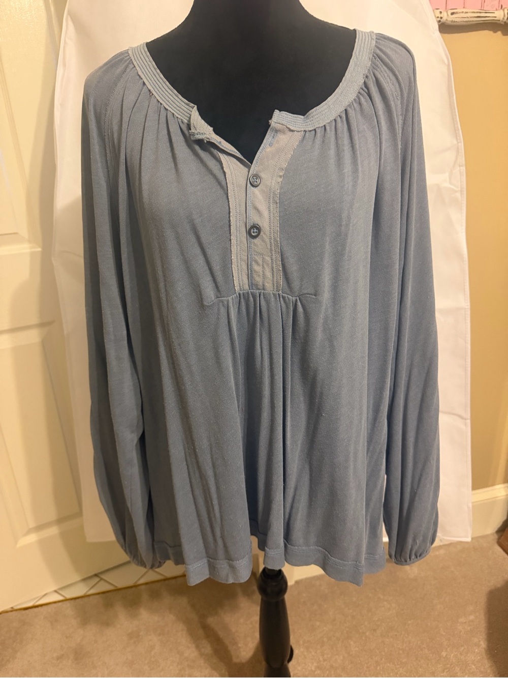 We The Free Light Blue Long-Sleeve Henley Peasant Top